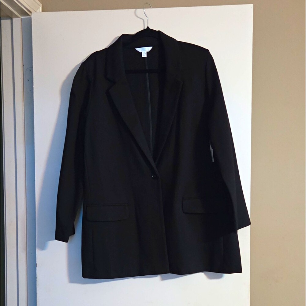 Time and Tru Women's XL Black Ponte Blazer Lined Button Front w/ Pockets